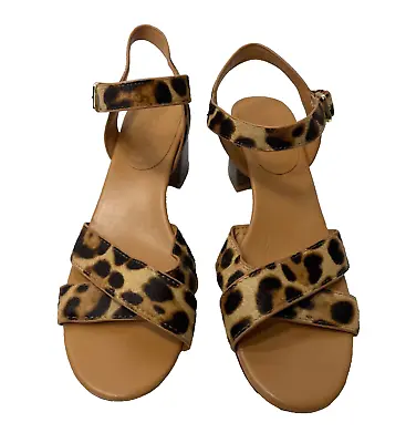 J.CREW Leopard Calf Hair Sandals Size. 8 M Style AK124 Brown  Sling Back #O • $17.99