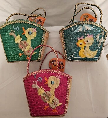 $45 • Buy Vintage Easter Woven Basket Purses Lot Of 3  Ducks W/ Original Tags Never Used
