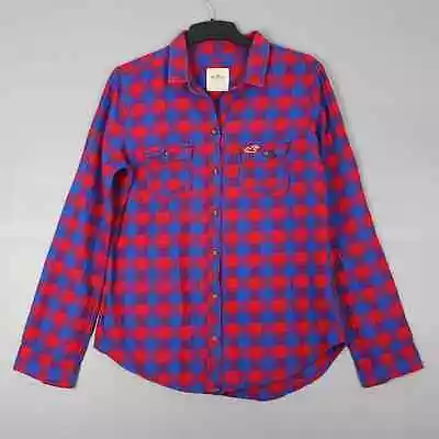 Hollister Womens Shirt Collared Pocket Button Up Pattern Plaid Size L Red Blue • £7.19