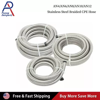 4AN/6AN/8AN/10AN/12AN Fuel/Oil/Gas Hose Line Stainless Steel Braided Silver CPE • $11.59