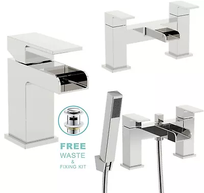 New Waterfall Bathroom Taps Chrome Basin Mixer Bath Filler Shower Deck Tap Sets • £24.95