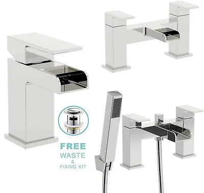 Waterfall Bathroom Taps Chrome Basin Mixer Bath Filler Shower Deck Tap Sets • £26.99