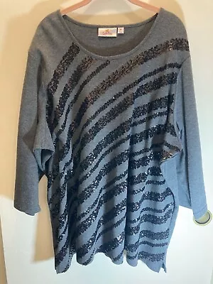 QUACKER FACTORY GORGEOUS EMBELLISHED TOP 3X Charcoal Gray/Black Sequins NWOT! • $21.99