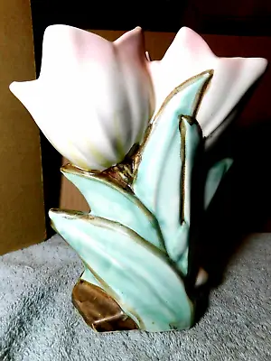 DAD~PV~McCoy Double Tulip Vase Double Pink Tulips With Yellow/green Leaves • $30