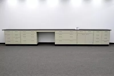 19' Laboratory Metal Base Cabinets W/ Black Tops & Desk Area / E1-020 • $7125