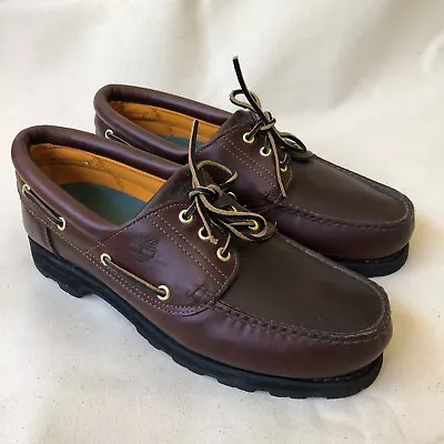 Timberland Vintage 3 Eye Lug Cushioned Boat Shoes Brown Excellent • $94.99
