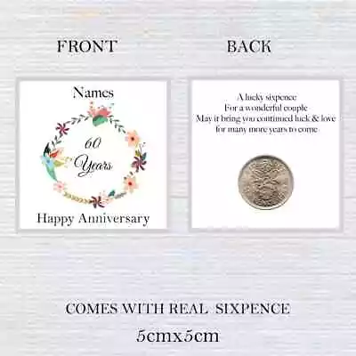 £3.49 • Buy Personalised 60th Wedding Anniversary Lucky Sixpence Keepsake - Token