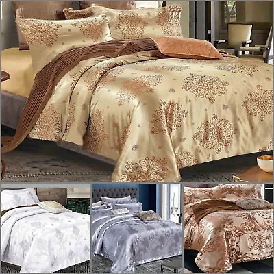 4Pcs Jacquard Luxury Bedding Sets Duvet Covers+Fitted Sheets Double King Size • £22.95