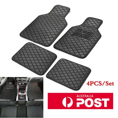 4pcs PU Leather Car Floor Mats Front & Rear Foot Pad Waterproof Black Beige Line • $37.89