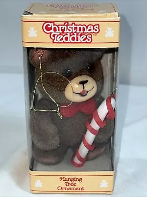 Vintage Jasco Christmas Mini Bear Ornament Fuzzy Figure Glass Eyes 4 Inch Box • $42.50