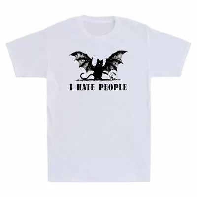 I Cotton Bat People Short Shirt T-Shirt Hate Skulls Black Sleeve Vintage Cat • $27.49