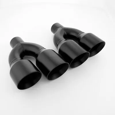 Stainless Steel Pair Quad 4  Out Exhaust Tips 2.5  Inlet Angle Cut Black Stagger • $229.97