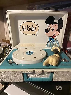 Vintage Mickey Mouse Suitcase Record Player  Plays Great ! • $25.50