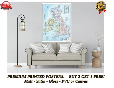 Great Britain GB UK Map Large Poster Art Print Gift A1 LAMINATED • £13.65