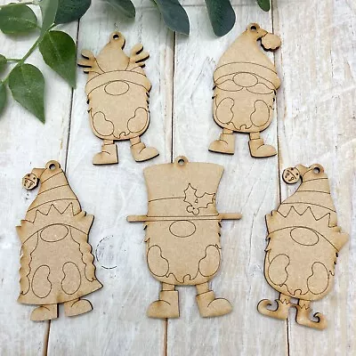 MDF Laser Cut Wooden  Decoration Craft Shape 5 Pack Assorted Christmas Gnomes • £5.25