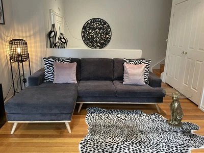$950 • Buy Oz Design Sofa  Chaise Couch Lounge L Shape Suede Grey