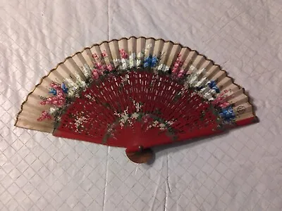 Vintage Hand Painted Flamingo Handheld Fan Stamped Paez Malaga • $18