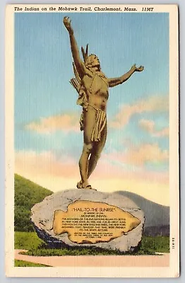 Indian Mohawk Trail Charlemont Massachusetts Mass MA Statue Linen VNG Postcard • $7.99