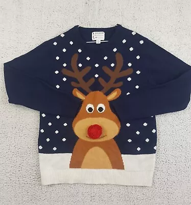 Men's Rudolf Christmas Jumper Navy UK Large Novelty  • £11.95