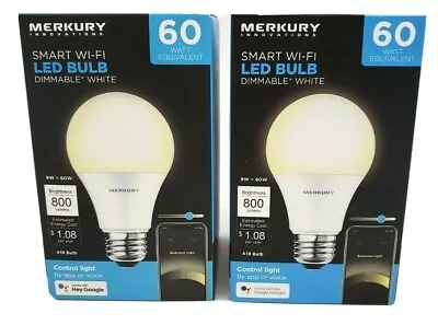 LOT OF 2: SMART Wifi LED BULBs Merkury Innovations 60w 800 Lumen Dimmable NEW • $12.01