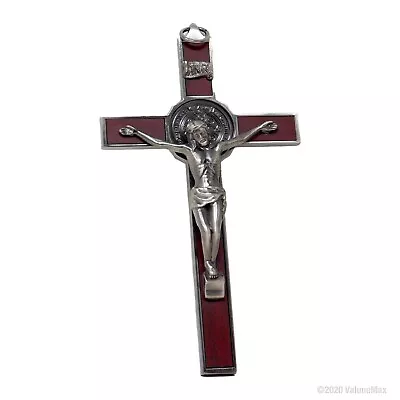 Crucifix 7 Inches Tall St. Benedict Medal Rosewood Grey Cross Wall Mounting • $28