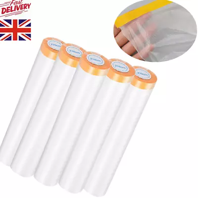 5 Rolls Pre-Taped Masking Film Tape Safety For House Painting Cover UK • £15.89