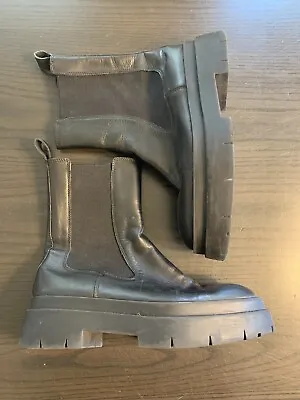 $35 • Buy Zara Treaded Chelsea Boots Womens Size 37 Black Chunky Lug Y2k Boho