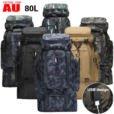 $39.99 • Buy 80L Military Tactical RucksackBag Waterproof Outdoor USB Camping Hiking Backpack