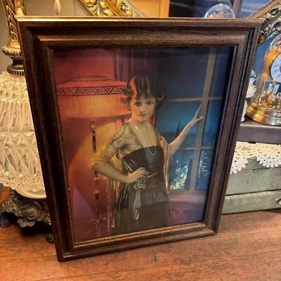 Vintage 1940s Flapper Girl Framed Print 14”x11” • $45