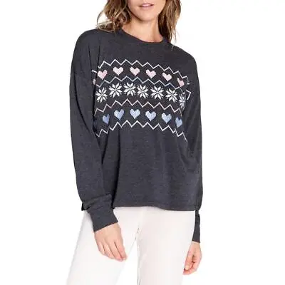 P.J. Salvage Womens Embroidered Crewneck Split Hem Sweatshirt BHFO 1500 • $13.99