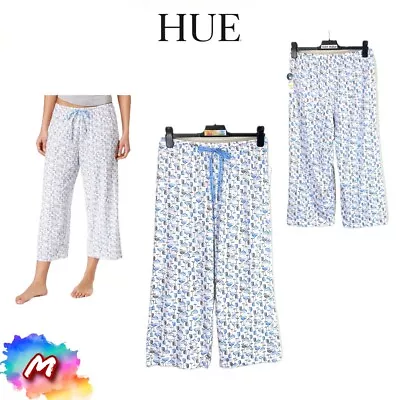 NWT Hue Womens M Icy Margarita Knit Capri Pajama Pants White PJ72159 $40 • $13.59