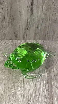 Vintage MCM Murano Style Green Glass Sea Turtle Figurine Paperweight  • $39.98
