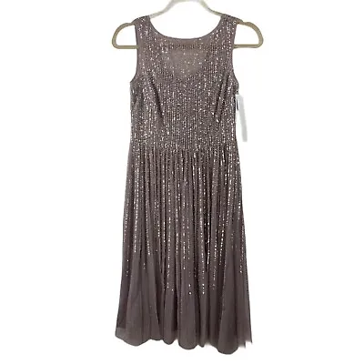 Aidan Mattox Womens Pink Purple Mesh Embellished Party Cocktail Dress 2 $450 • $142.85