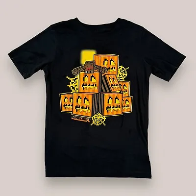 Official Minecraft Jack-O-Lantern Pumpkin Gaming Black T-Shirt Tee Boy’s Size 7 • $7.85