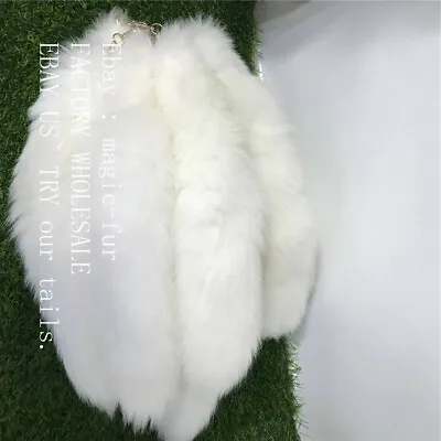 20cm/30cm/40cm White Real Fox Tail Fur Costume  Bag Charm Keychain Cosplay Toy • $6.90