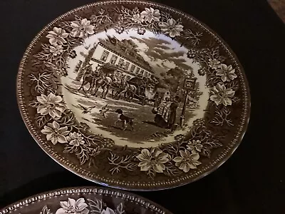 Vintage Staffordshire Dinner Plates X 2 - Coaching Taverns 1828 Royal Tudor Ware • £4