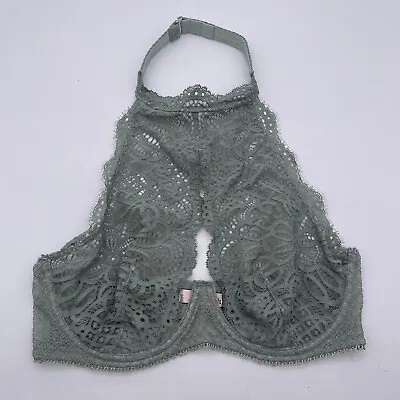 Victoria's Secret 34DD Sage Green Lace Dream Angels High Neck Unlined Demi Bra W • £17.36