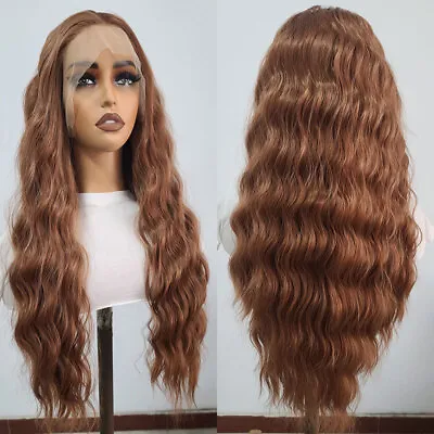 Lace Front Wig Fashion Long Wavy Natural Heat Resistant Hair Auburn Brown • $29.99