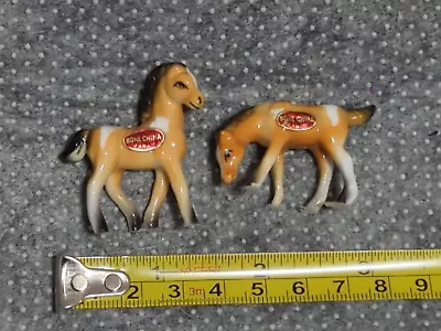 2 Vintage Miniature Bone China Horse Pony Foals Figurines W/ Stickers Japan • $14.99
