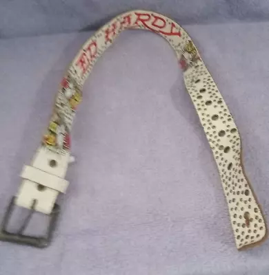 ED HARDY Studded Tiger Design Leather Belt In White Sz Small • $29.99