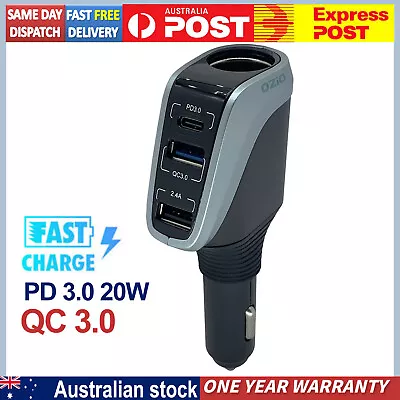 Car Socket Splitter Power 20W PD QC 3.0 66W Fast Chargers Cigarette Lighter AU • $17.36