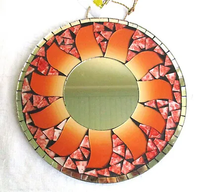 Sun Mosaic Glass And Mirror Tile 8  Round Art Accent Mirror NEW Made In Mexico • $29.99