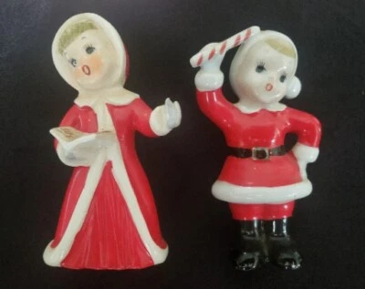 $9.99 • Buy Vintage Ceramic Napco Salt & Pepper Shakers-christmas Carolers-boy & Girl-japan