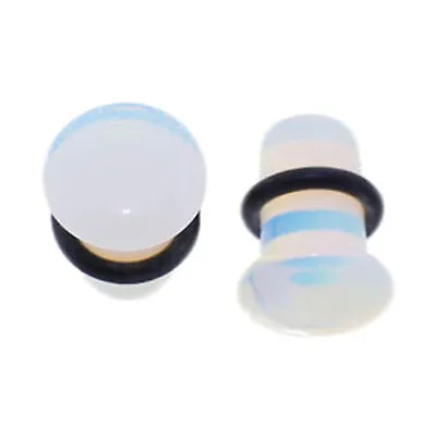 Pair Of Single Flare Genuine Opalite Stone Organic Ear Plugs • $9.49