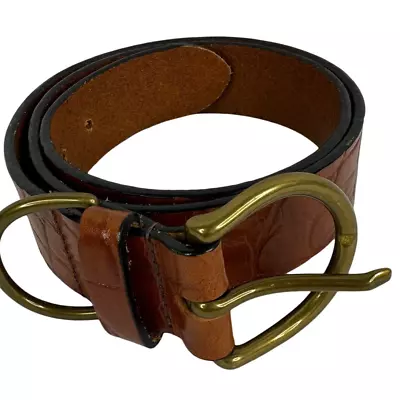 Lands End Vintage Leather Belt Made England Size 34 Brown Brass Buckle 1.5  Croc • $13.50