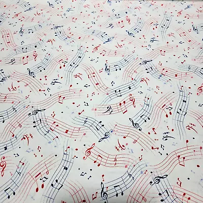 A Nation's Song BTY Quilting Treasures Red Blue Music Score Notes On White • $7.99