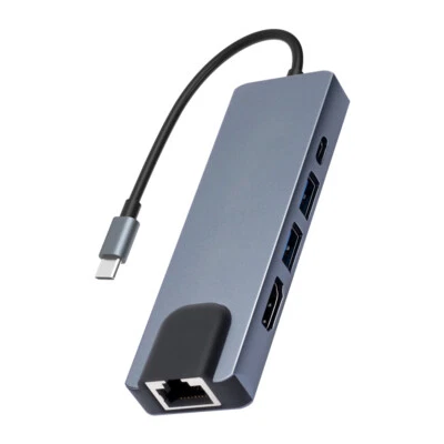 $31.50 • Buy 5 IN1 Type-C USB-C HUB USB-A HDMI RJ45 Ethernet PD 60W Multiport Adapter