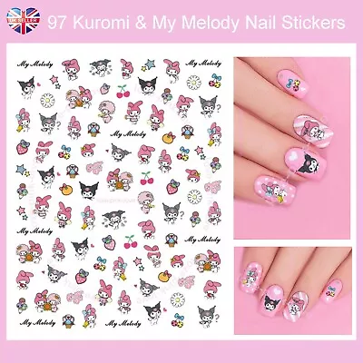 🌸KUROMI & MY MELODY SANRIO 97 3D Nail Art Stickers Decals Transfers Kawaii UK🌸 • £2.99