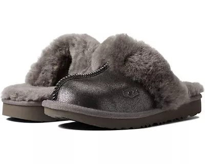 NEW UGG Cozy II Metallic Glitter Slipper Youth Big Kid Grey Metallic • $74.99