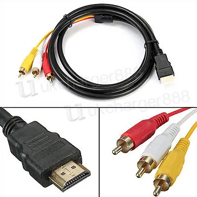 £4.74 • Buy UK HDMI To 3 RCA Phono Red White Yellow Cable AV Audio Video Lead Universal 1.5M